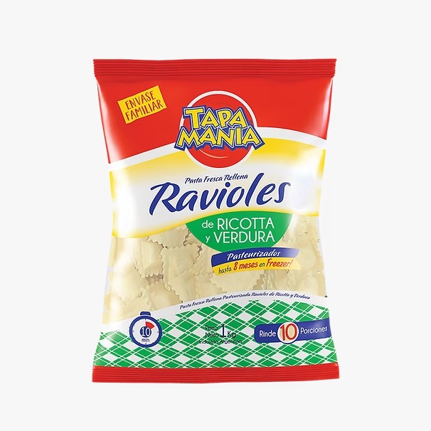 RAVIOLES BOLSA RICOTA Y VERDURA TAPA MANIA X 1KGR